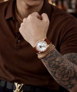 Đồng hồ Jaeger – LeCoultre Master Ultra Thin Moon nam vàng gold dây da nâu fake cao cấp 39mm