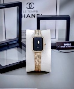 Đồng Hồ Chanel Première nữ dây kim loại vàng gold mặt đen like auth 20x26mmm