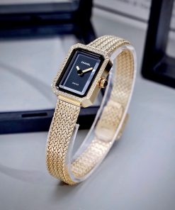 Đồng Hồ Chanel Première nữ dây kim loại vàng gold mặt đen like auth 20x26mmm