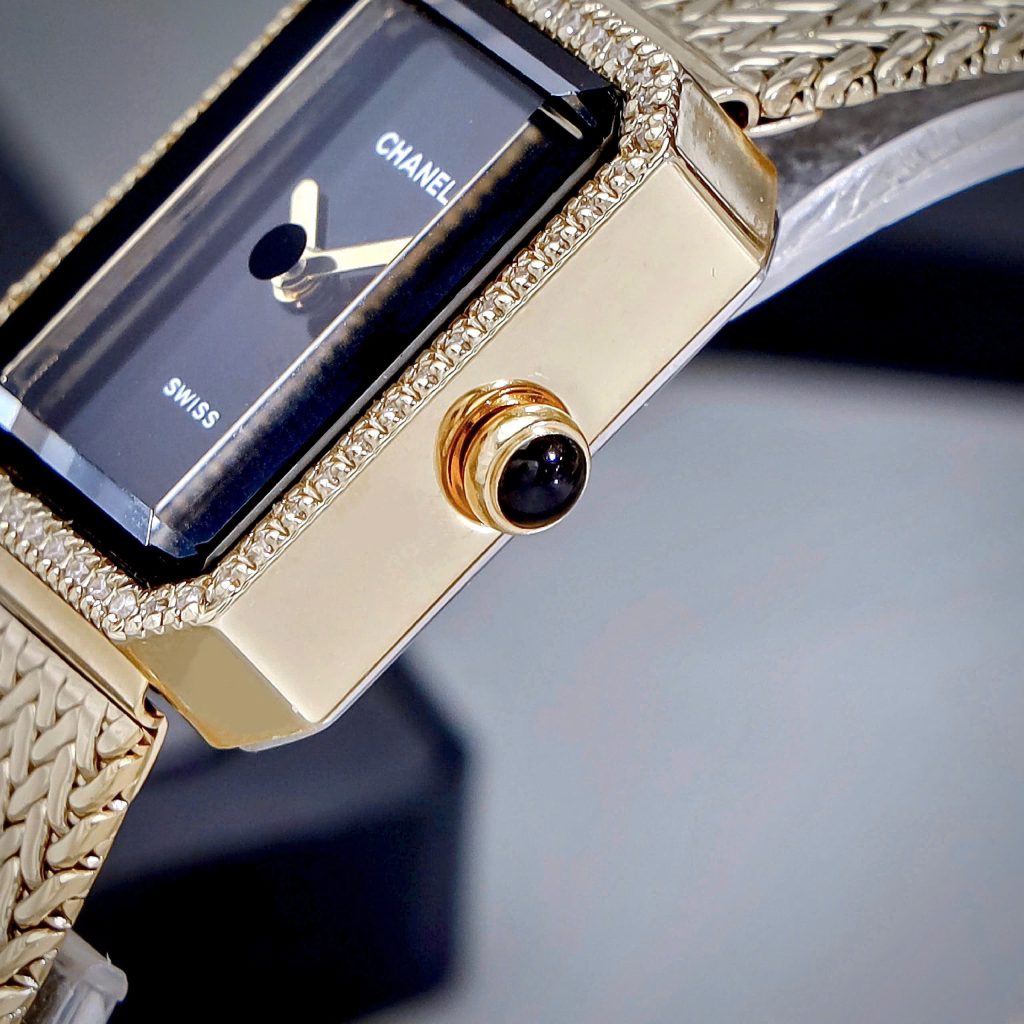 Đồng Hồ Chanel Première nữ dây kim loại vàng gold mặt đen like auth 20x26mmm