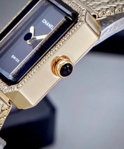 Đồng Hồ Chanel Première nữ dây kim loại vàng gold mặt đen like auth 20x26mmm