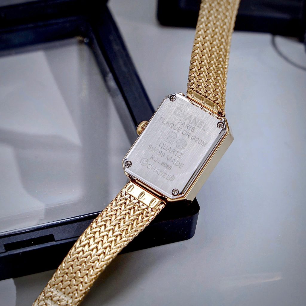 Đồng Hồ Chanel Première nữ dây kim loại vàng gold mặt đen like auth 20x26mmm