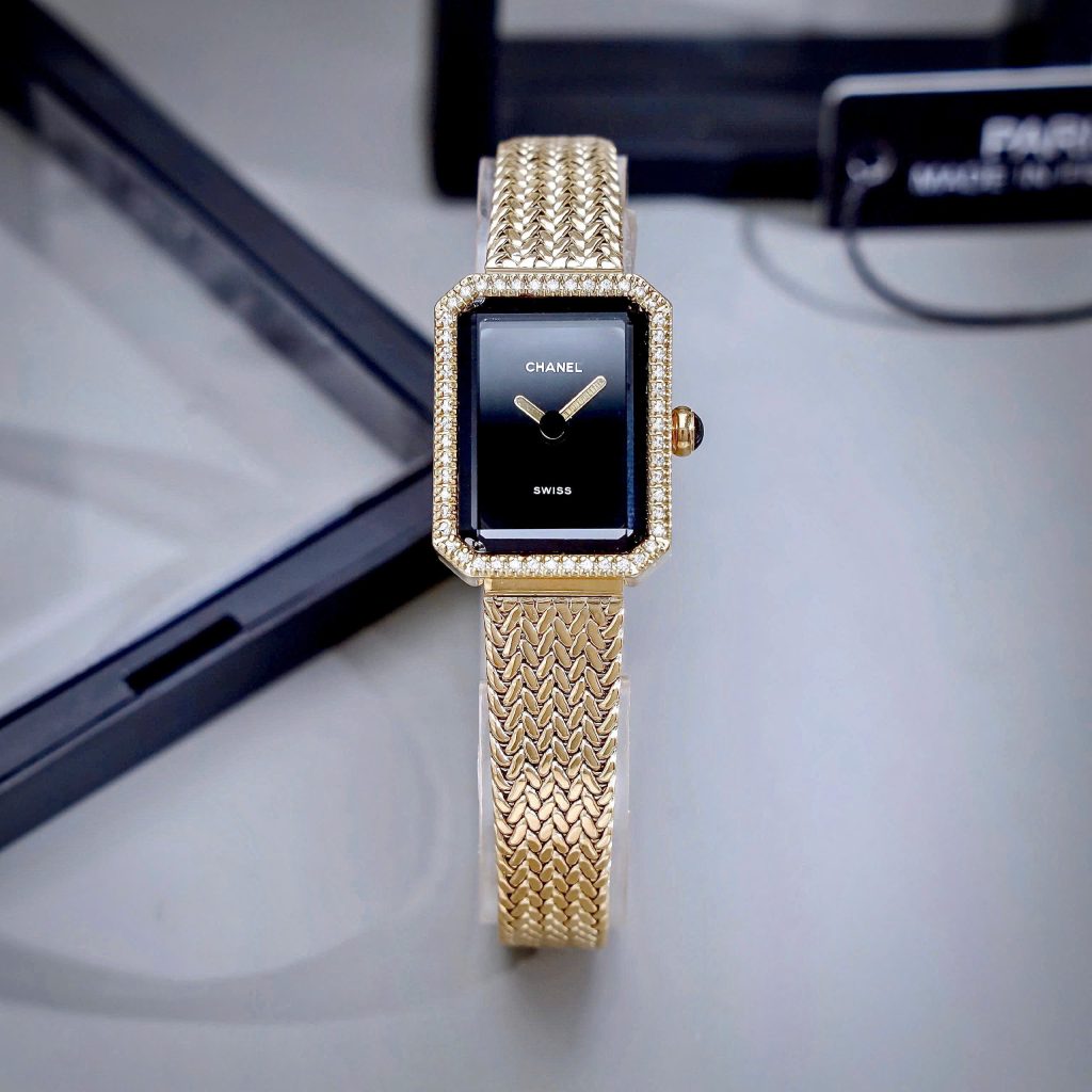 Đồng Hồ Chanel Première nữ dây kim loại vàng gold mặt đen like auth 20x26mmm