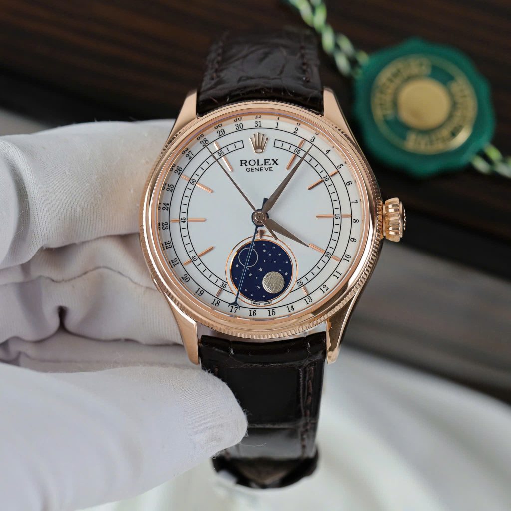 Đồng Hồ Rolex Cellini Moonphase 50535 Chế Tác Bọc Vàng Hồng 18K KZ Factory 39mm