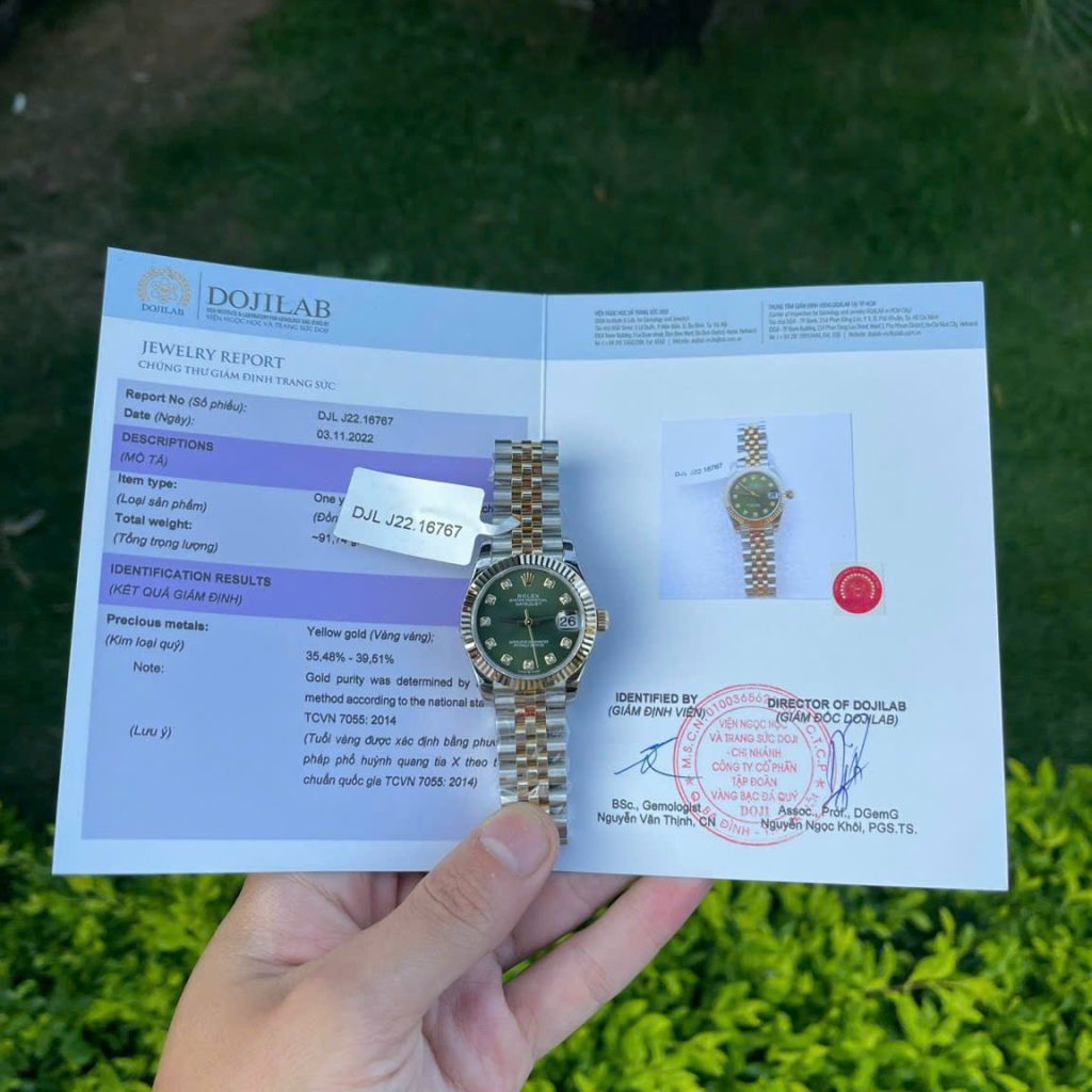 Đồng Hồ Rolex DateJust Rep 11 Nữ Bọc Vàng Thật Mặt Số Xanh Rêu Nhà Máy GM 31mm