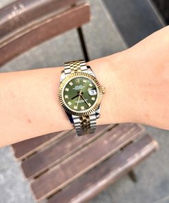 Đồng Hồ Rolex DateJust Rep 11 Nữ Bọc Vàng Thật Mặt Số Xanh Rêu Nhà Máy GM 31mm