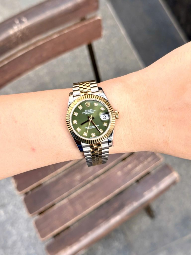 Đồng Hồ Rolex DateJust Rep 11 Nữ Bọc Vàng Thật Mặt Số Xanh Rêu Nhà Máy GM 31mm