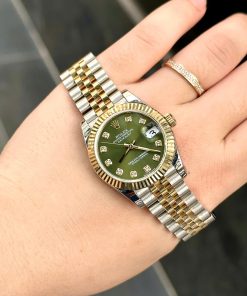 Đồng Hồ Rolex DateJust Rep 11 Nữ Bọc Vàng Thật Mặt Số Xanh Rêu Nhà Máy GM 31mm