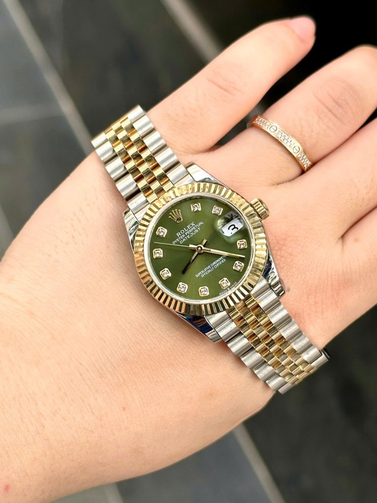 Đồng Hồ Rolex DateJust Rep 11 Nữ Bọc Vàng Thật Mặt Số Xanh Rêu Nhà Máy GM 31mm