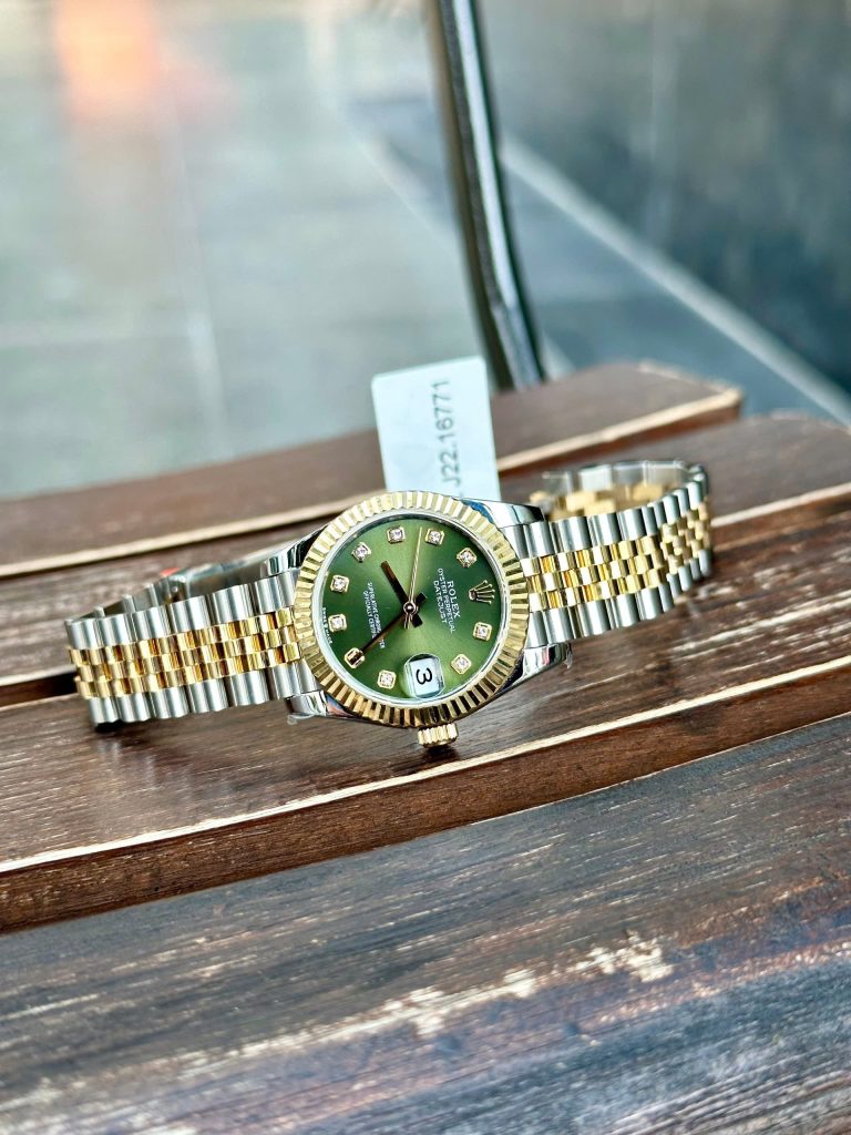 Đồng Hồ Rolex DateJust Rep 11 Nữ Bọc Vàng Thật Mặt Số Xanh Rêu Nhà Máy GM 31mm