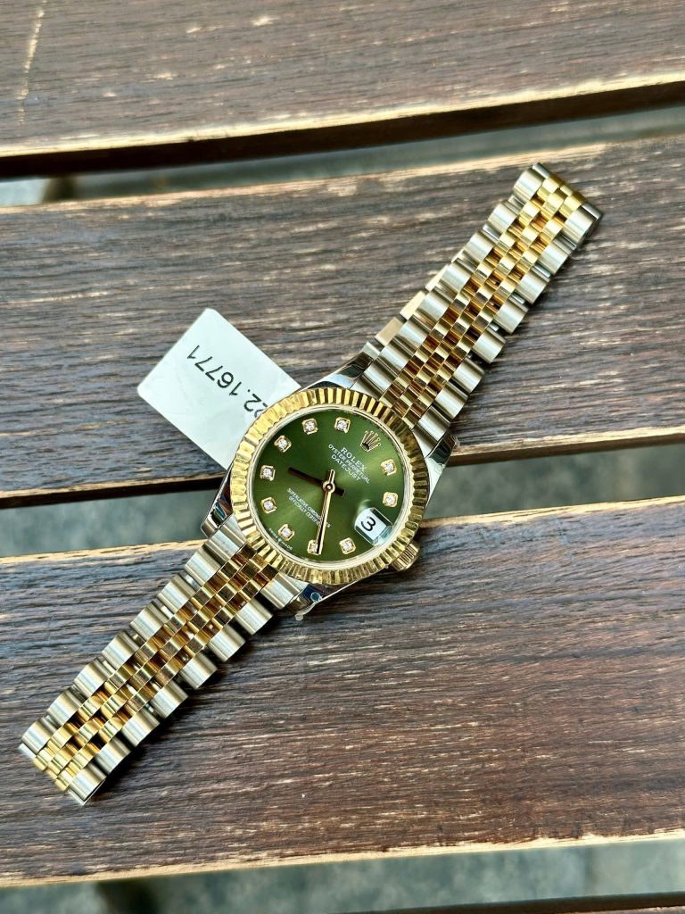 Đồng Hồ Rolex DateJust Rep 11 Nữ Bọc Vàng Thật Mặt Số Xanh Rêu Nhà Máy GM 31mm