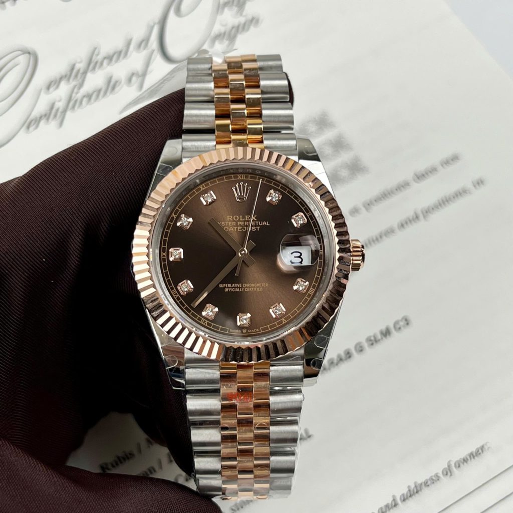 Đồng Hồ Rolex Datejust Chocolate Chế Tác Bọc Vàng Hồng 18k Nhà Máy GM 41mm