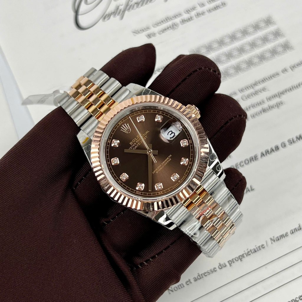 Đồng Hồ Rolex Datejust Chocolate Chế Tác Bọc Vàng Hồng 18k Nhà Máy GM 41mm