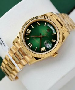 Đồng Hồ Rolex Day-Date Bọc Vàng 18k Rep 11 Mặt Xanh Green Trọng Lượng 175 Gram V3 GM Factory 40mm