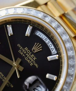 Đồng Hồ Rolex Day-Date Chế Tác Bọc Vàng Đính Kim Cương Moissanite Baguette 40mm