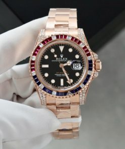 Đồng Hồ Rolex GMT-Master II 126755 SARU Chế Tác Bọc Vàng Hồng Độ Moissanite Sapphire 41mm