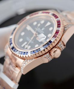 Đồng Hồ Rolex GMT-Master II 126755 SARU Chế Tác Bọc Vàng Hồng Độ Moissanite Sapphire 41mm
