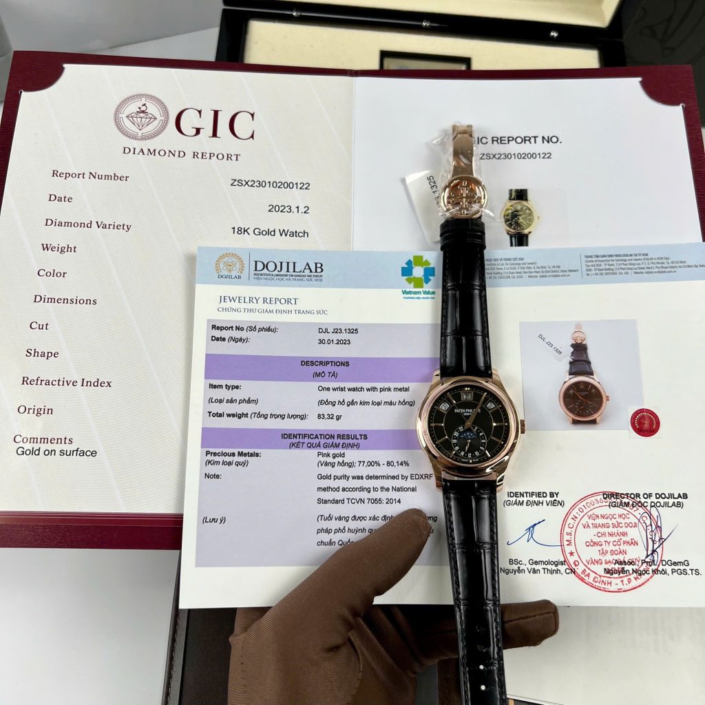 Đồng hồ Patek Philippe 5205G Replica 11 Bọc Vàng Thật Mặt Đen Nhà Máy GM 40mm