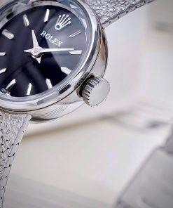 Đồng hồ Rolex Chameleon Vintage nữ dây kim loại mặt đen fake cao cấp 20mm