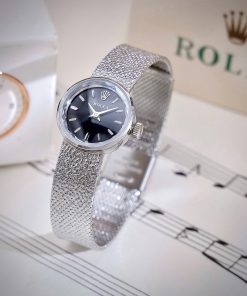 Đồng hồ Rolex Chameleon Vintage nữ dây kim loại mặt đen fake cao cấp 20mm