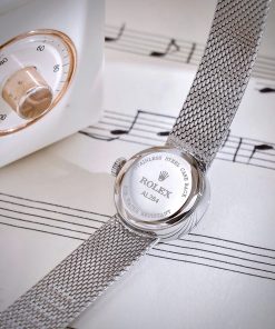 Đồng hồ Rolex Chameleon Vintage nữ dây kim loại mặt đen fake cao cấp 20mm