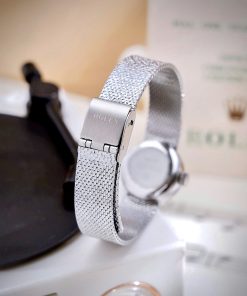 Đồng hồ Rolex Chameleon Vintage nữ dây kim loại mặt đen fake cao cấp 20mm